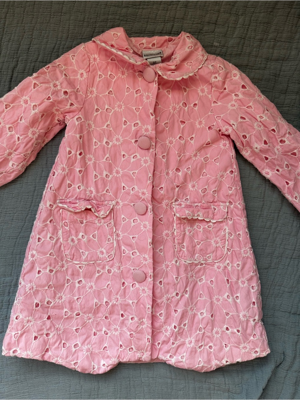 Savannah 3T pink Eyelet embroidered Quilted Kids baby Coat